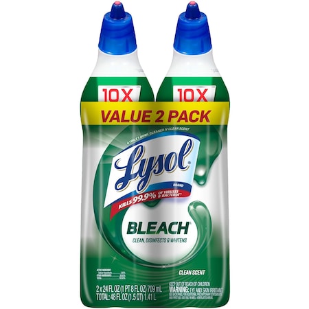 Lysol Toilet Bowl Cleaner, w/ Bleach, 24oz, , Blue Top, PK 2 RAC96085
